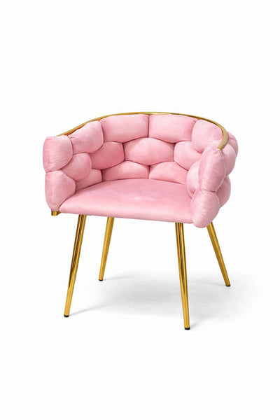 Poltroncina imbottita in velluto rosa con gambe oro