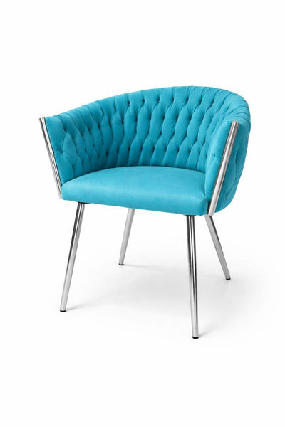 Poltroncina imbottita in velluto rosa con gambe argento