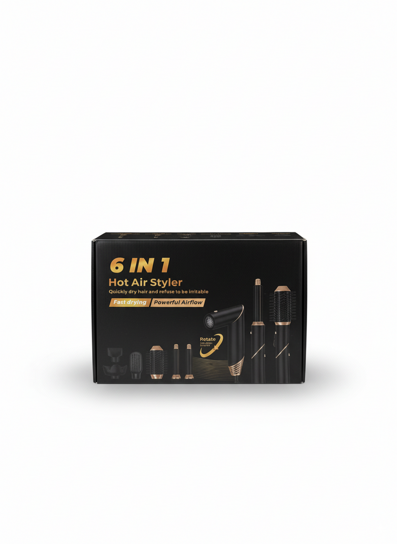 Hot Air Styler 6 in 1 - Phon Professionale con 6 Accessori e Manico Rotante