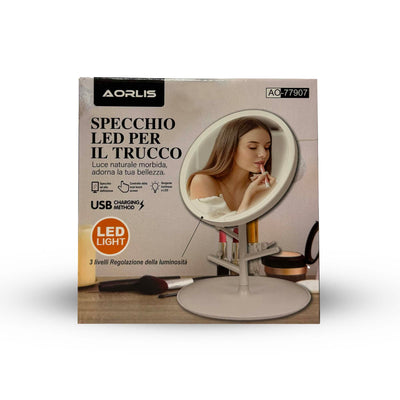 Aorlis Specchio LED da Tavolo con 3 Livelli di Luminosità - Illuminazione Professionale per il Trucco